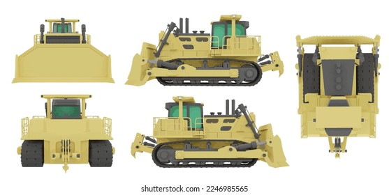 Loader machinery industry illustration set of constructive vehicles and digging machine isolated on background