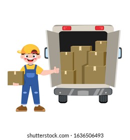 Loader Man Cardboard Boxes Fast Delivery Stock Vector (Royalty Free ...