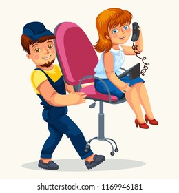 Loader man carrying swivel chair flat poster