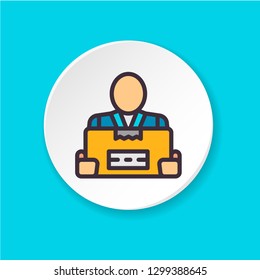 Loader man flat color icon. Concept of loading goods. Courier. Button for web or mobile app. UI/UX user interface. Vector clipart. Editable stroke.