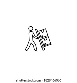 Icono del hombre cargador. Icono de logística y entrega. Simple, plano, contorno, negro.