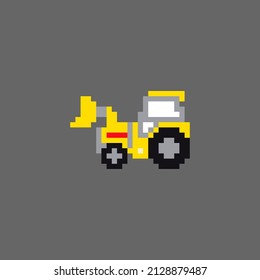 Imagen de píxel cargador. Vehículo de construcción. Vehículos de iconos. Ilustración vectorial. Tractor de dibujos animados - Diseño de píxeles