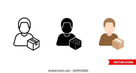 Loader porter icon of 3 types: color, black and white, outline. Isolated vector sign symbol.