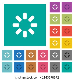 Loader symbol multi colored flat icons on plain square backgrounds. Included white and darker icon variations for hover or active effects.
