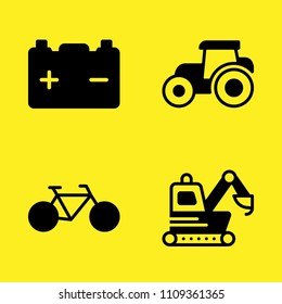 loader, tractor, battery and bicycle vector icon set. Sample icons set for web and graphic design