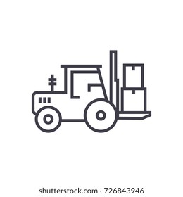 loader truck vector line icon, sign, illustration on background, editable strokes