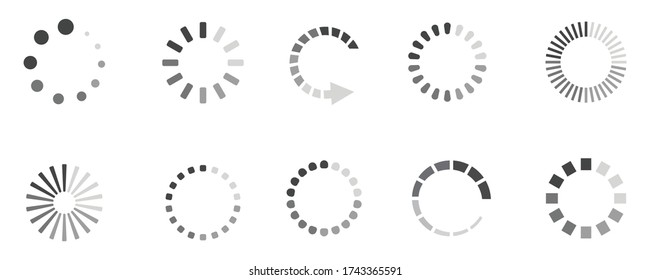 Loader vector icon in circle button. Loading sign isolated on white background, symbol for upload and download round process.