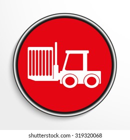 The loader. White vector icon on a red background.