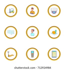 Loader work icons set. Cartoon set of 9 loader work vector icons for web isolated on white background