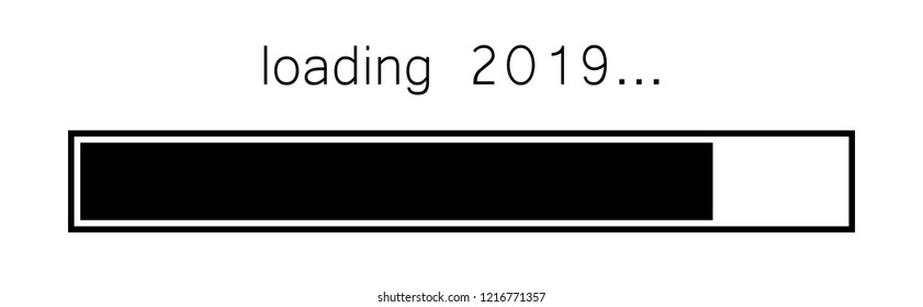 Loading 2019 New Year black creative festive banner with progress bar. Vector background.