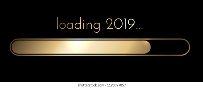 Cargando la pancarta de Año Nuevo 2019 de Año Nuevo creativo creativo con barra de progreso. Fondo vectorial.