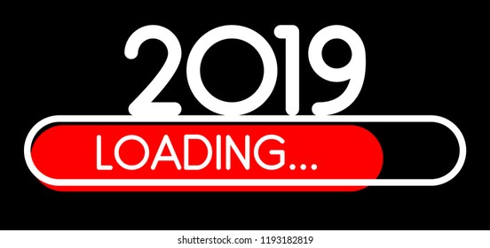 Loading 2019 New Year red creative festive banner with progress bar. Vector background.