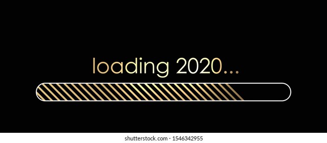 Loading 2020 New Year creative banner with golden progress indicator. Vector background.
