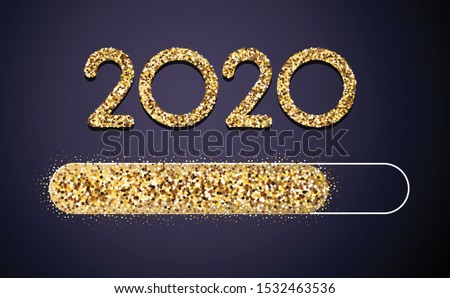 Loading 2020 New Year golden creative festive card with shiny progress bar. Vector background.