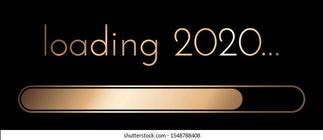 Loading 2020 New Year grey creative festive banner with golden progress bar. Vector background.