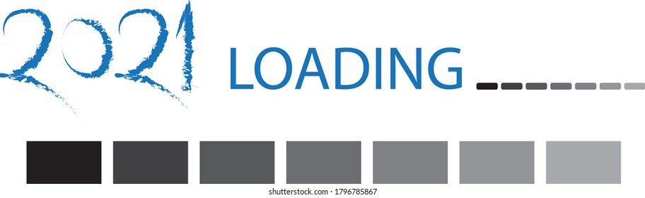 2021 Symbol laden. Download-Bildschirm 2021 neues Jahr. Die Statusleiste ist fast geladen. Vektorgrafik einzeln auf weißem Hintergrund