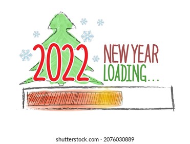 Loading 2021 new year. The load progress indicator is new year. Vector illustration drawn by hand. Flat style.
