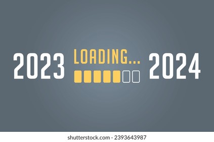 Laden des Fortschrittsbalkens von 2023 bis 2024 glücklich im neuen Jahr und Illustration