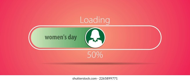 Loading 50% women's day creative with female icon vector illustration on the pink background. Concept of equality of gender.