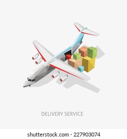 Loading  of airplane low poly vector illustration