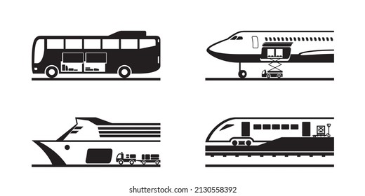 Carga de equipaje en transporte de pasajeros - ilustración vectorial