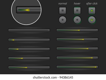 Loading bar in 10 positions + 2 buttons in 3 positions