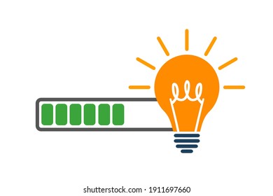 Loading bar almost complete with idea being processed on a light bulb icon - stock vector