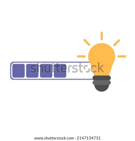 Loading bar almost complete with idea beeing processed on a light bulb on white background. Vector illustration