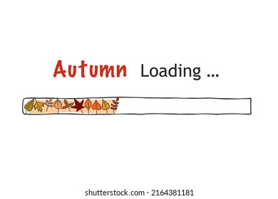 Loading bar autumn. Hand drawn doodle load bar fall leaves. Sketch vector illustration on white backgtound.