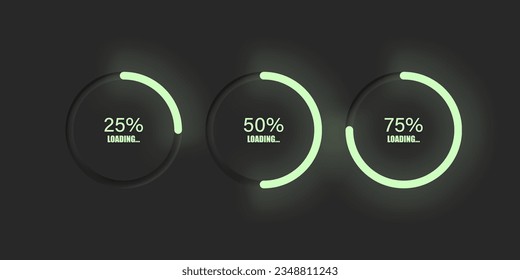 Loading bar circular neumorphic indicator. Light downloading process in modern neumorphsim style. Vector illustration