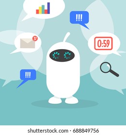 Loading bar. Conceptual illustration. Cute robot processing the search queries