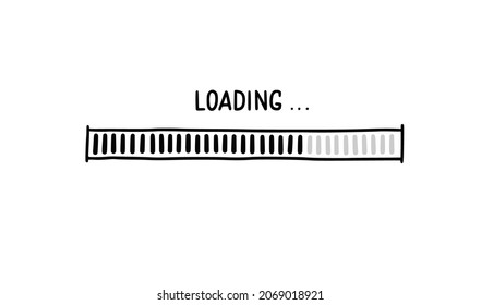 Loading bar doodle element. Hand drawn line sketch style. Slow download speed, progress status, internet load bar concept. Isolated vector illustration.