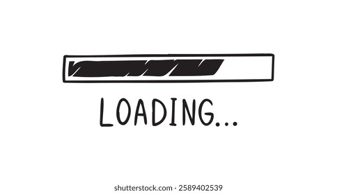 loading bar doodle hand drawn icon. Outline drawing loading bar line clipart symbol. Vector illustration