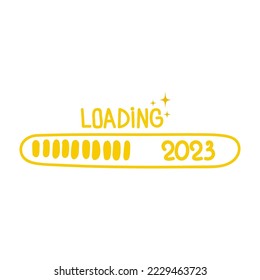 Loading bar doodle icon with indicator. Vector illustration on white background. Creative happy new year 2023.