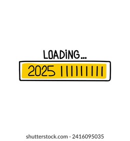 Loading bar doodle icon with indicator. Vector illustration on white background. Creative happy new year 2025