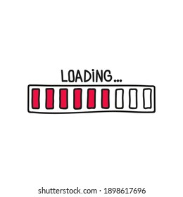 Loading bar doodle icon with red indicator. Vector illustration on white background.