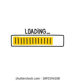 Loading bar doodle icon with yellow indicator. Vector illustration on white background.