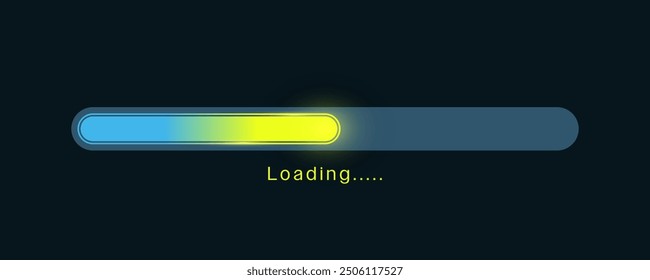 Loading bar. Downloading process, System software update and upgrade technology concept ,flat vector design minimal green glow color, elements for video games. clipart isolated on blue background.