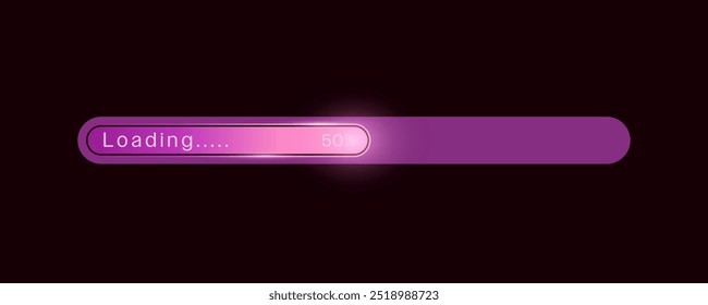 Loading bar. Downloading process, System software update and upgrade technology concept ,flat vector design minimal purple glow color, elements for video games. clipart isolated on purple background.