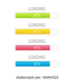 Loading bar element icon set. Vector illustration of download timer different colors.  Progress upload, web design template. Concept of users completion indicator. EPS 10.