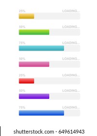 Loading Bar Element Icons. Percentage Downloading, Uploading Progress. Colorful Set Vector