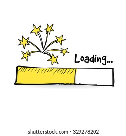 Loading bar with fireworks, new year, anniversary or party concept, vector illustration sketch