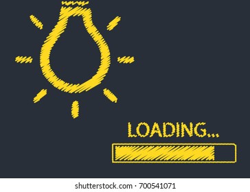 Loading bar up graph with bulb, creativity, big idea, concept, vector illustration sketch draw. Free hand sketch loading idea , light bulbs, symbol of ideas