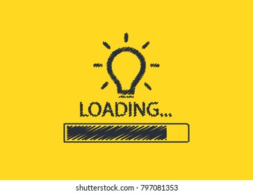 Loading bar up graph with bulb, creativity, big idea, concept, vector illustration sketch draw. Free hand sketch loading idea , light bulbs, symbol of ideas