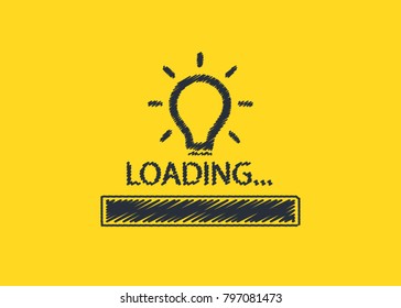 Loading bar up graph with bulb, creativity, big idea, concept, vector illustration sketch draw. Free hand sketch loading idea , light bulbs, symbol of ideas