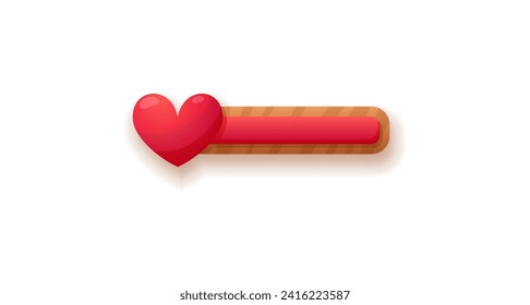 Loading bar with a heart-shaped slider. Energy and progress indicator, scale bar design element for game, realistic vector illustration isolated on white background.
