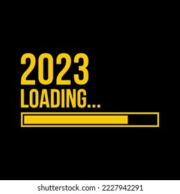 Loading bar icon with indicator. Vector illustration on black background. Creative happy new year 2023.