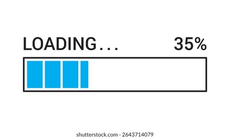 Loading Bar Icon in Light Blue Color at Level 35%, vector illustration isolated on white background, eps