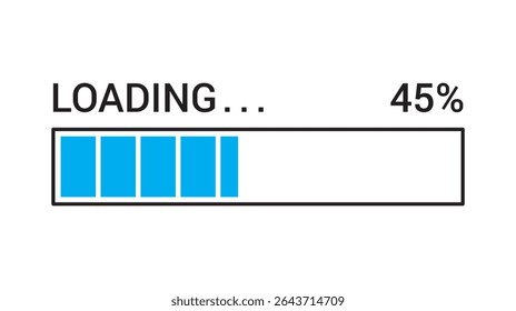 Loading Bar Icon in Light Blue Color at Level 45%, vector illustration isolated on white background, eps