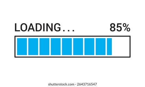 Loading Bar Icon in Light Blue Color at Level 85%, vector illustration isolated on white background, eps